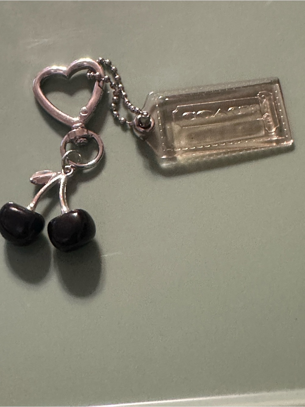 Coach Silver Clear Tag Keychain with Gray Interior Accent